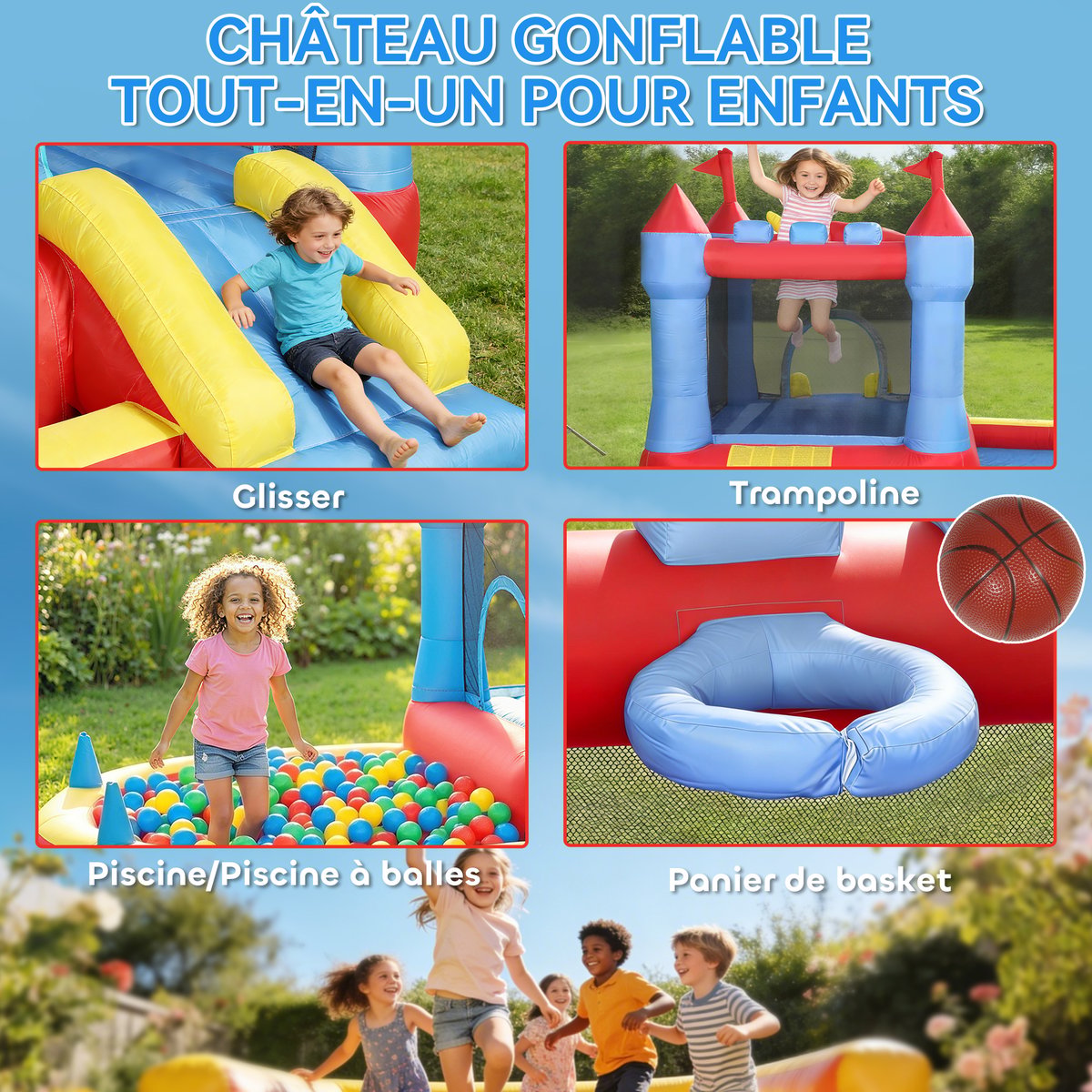 Château gonflable Tissu Oxford Multicolore bleu, rouge, jaune, AIYAPLAY