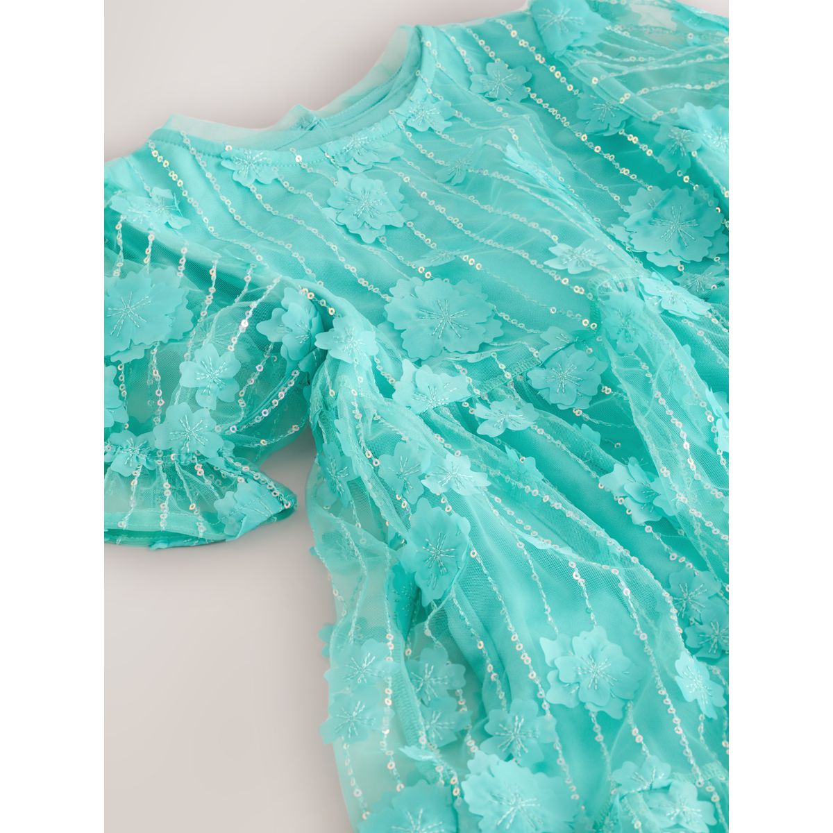 Robe de soirée en mesh florale à sequins bleu sarcelle, NEXT
