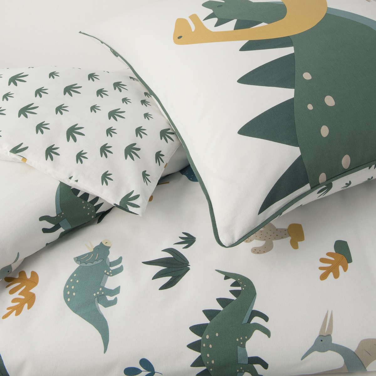 Parure de lit enfant en coton imprimé dinosaure DENVER blanc, FUTURE HOME