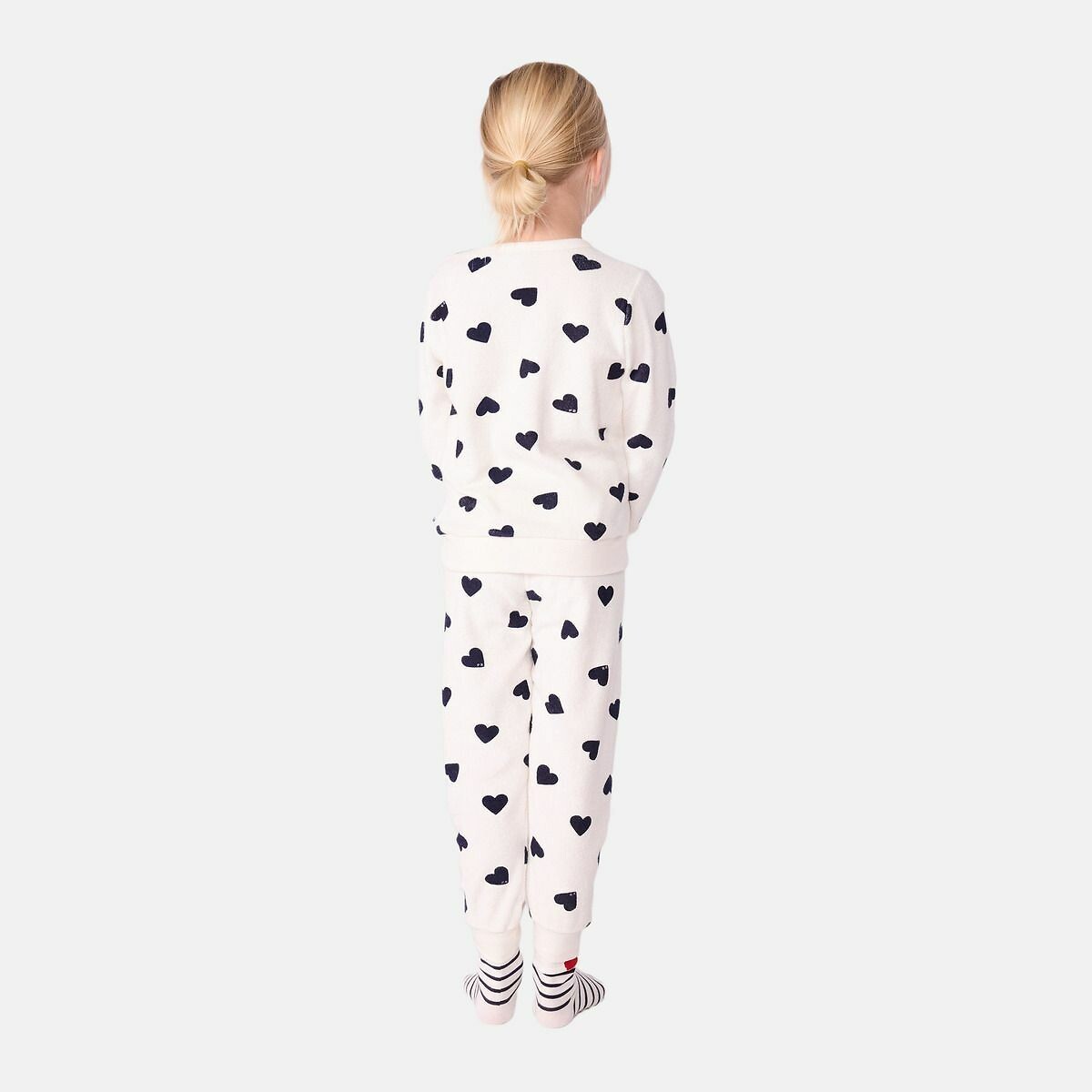 Kinderpyjama van katoenen badstof met hartjesprint hartenprint, PETIT BATEAU