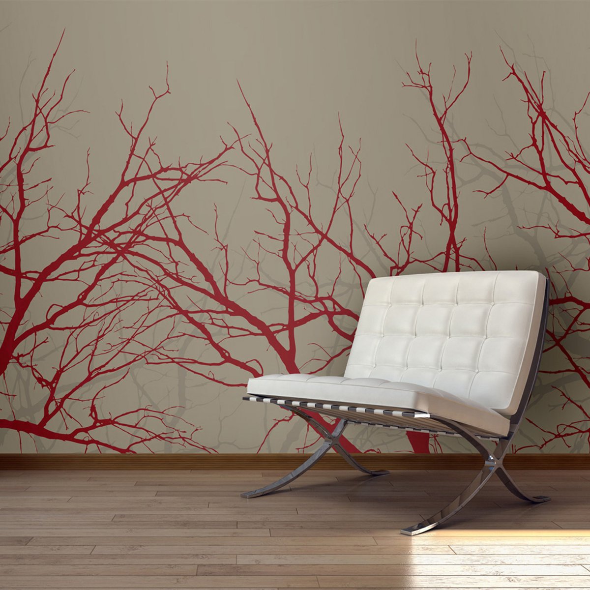 Papier peint intissé panoramique Paysage Red-hot branches gris / argent, EDEN