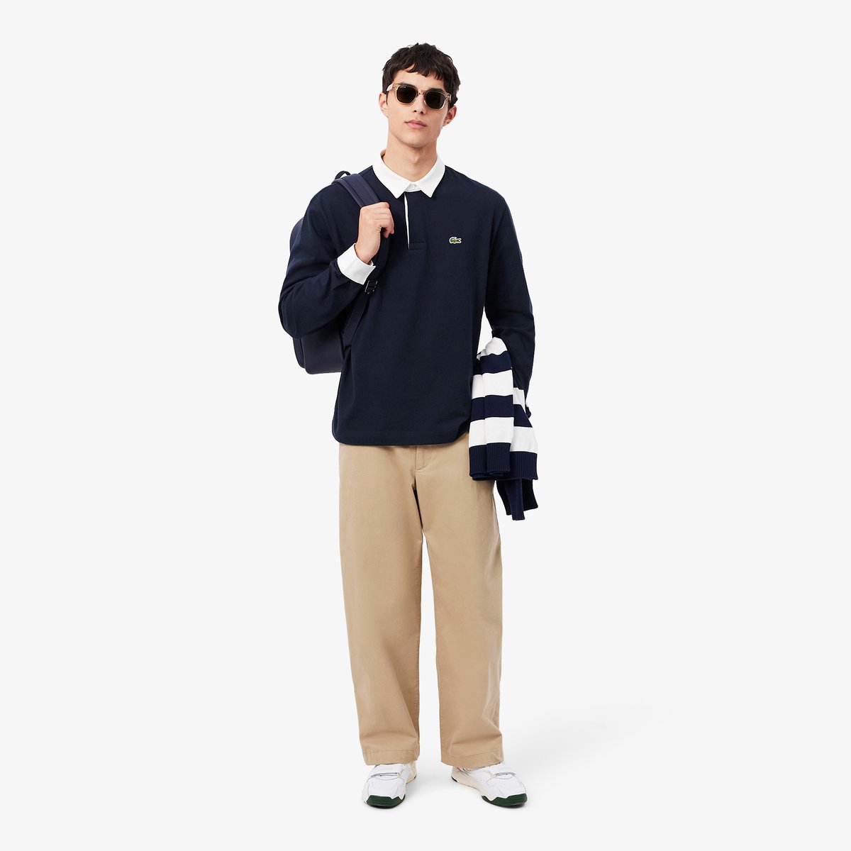 Polo rugby jersey relaxed fit bleu-mxq, LACOSTE