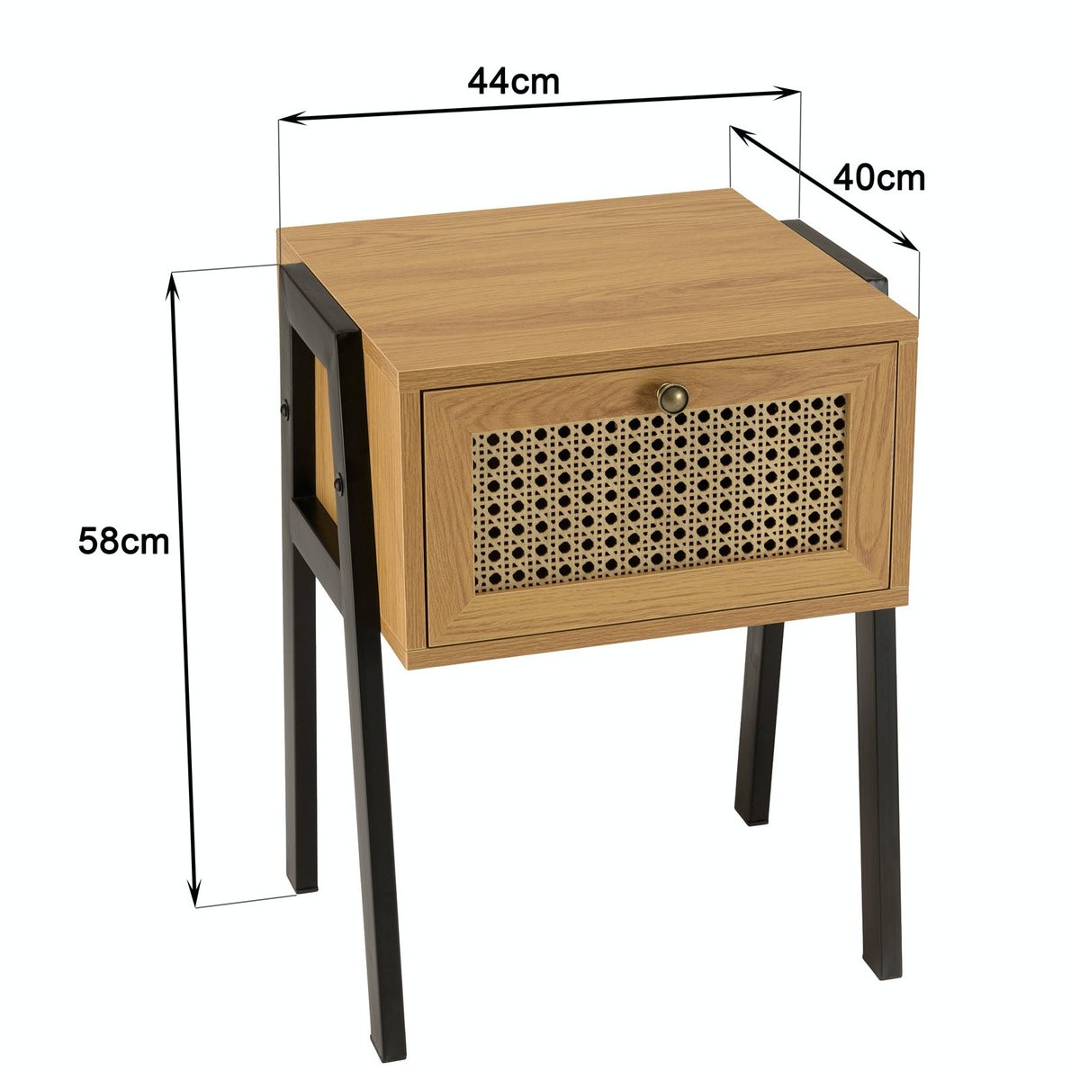 Table de chevet bois - métal 1 tiroir cannage ALCUDIA bois naturel, PIER IMPORT