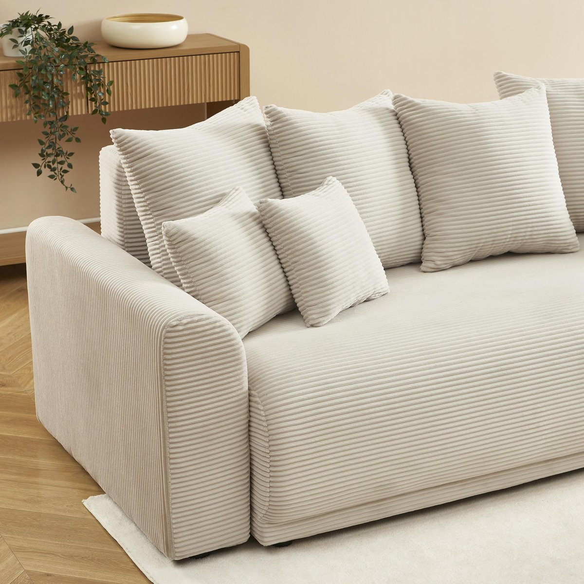 Canapé droit convertible velours SOLINE beige, BAÏTA