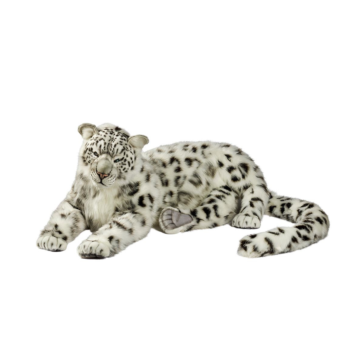 Hansa peluche geante Leopard des Neiges Couché 106cmL Jacquard couleur unique, HANSA