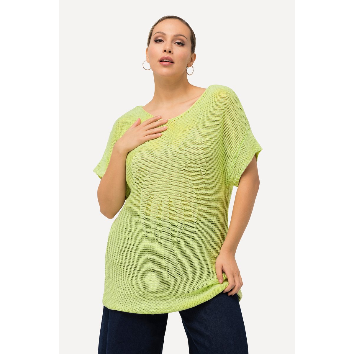 Pull oversized à imprimé palmiers vert clair, ULLA POPKEN