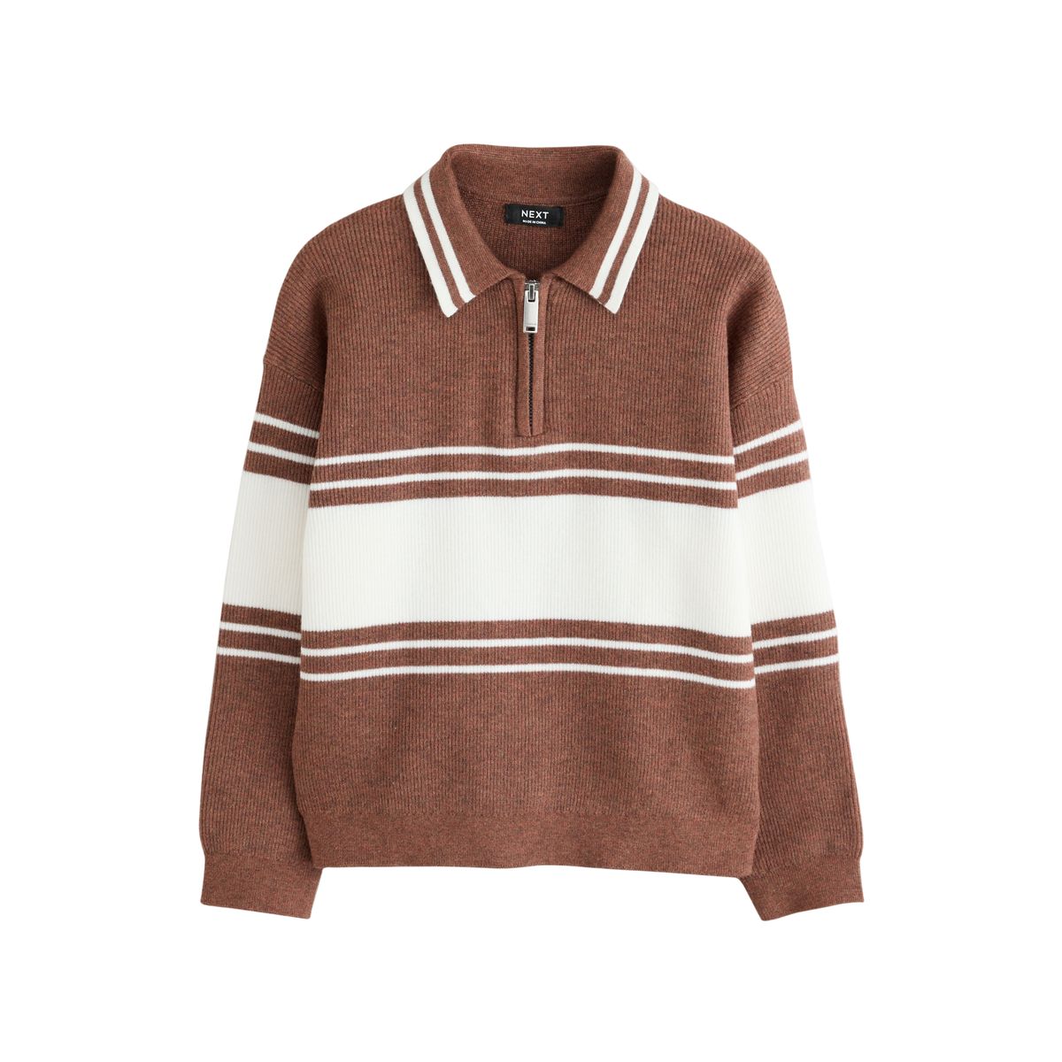 Polo en maille color block à col zippé marron rouille, NEXT