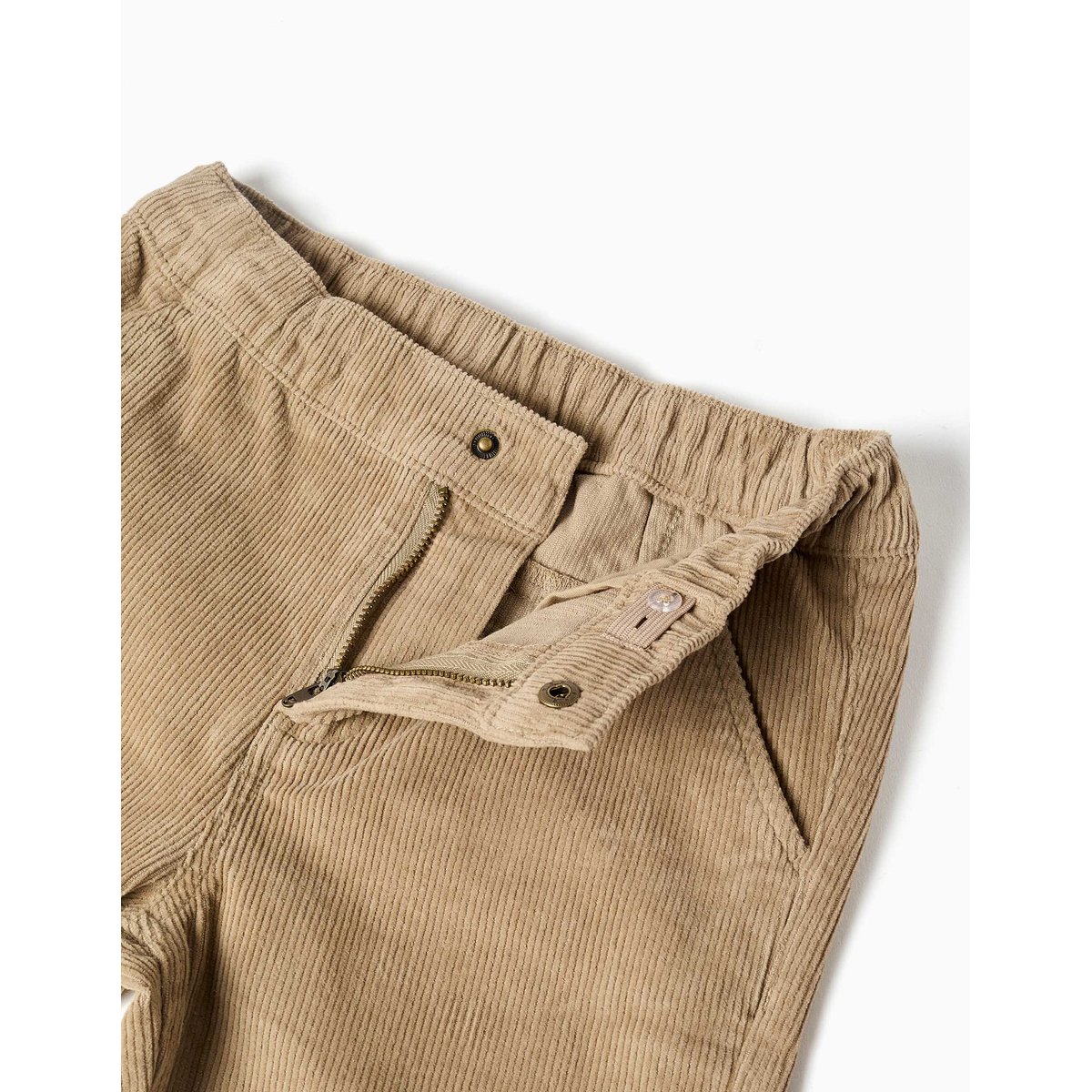 Pantalon chino à coupe droite en velours côtelé beige, ZIPPY