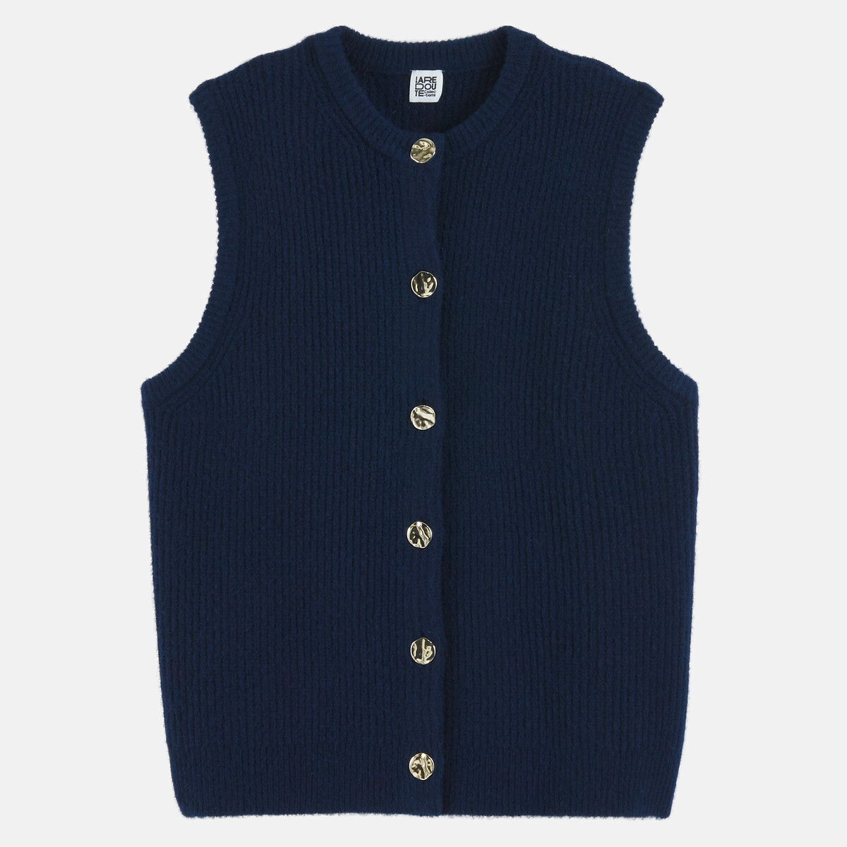 Gilet senza maniche in maglia a coste blu marino, LA REDOUTE COLLECTIONS