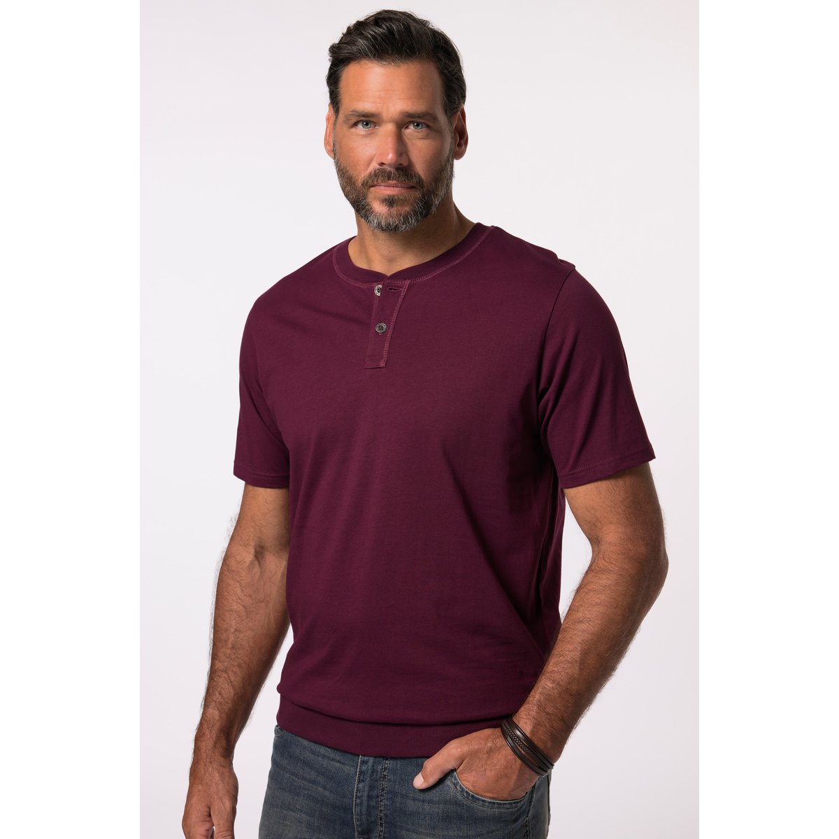 T-shirt Henley, ventre confort rouge vin foncé, JP1880