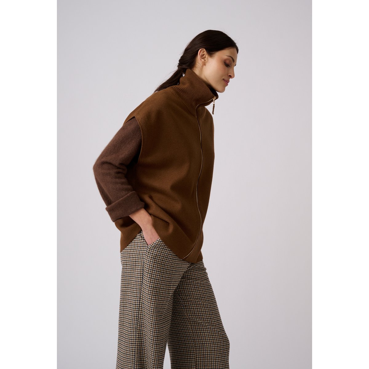Gilet sans manches zippé Thermolactyl marron chocolat, DAMART