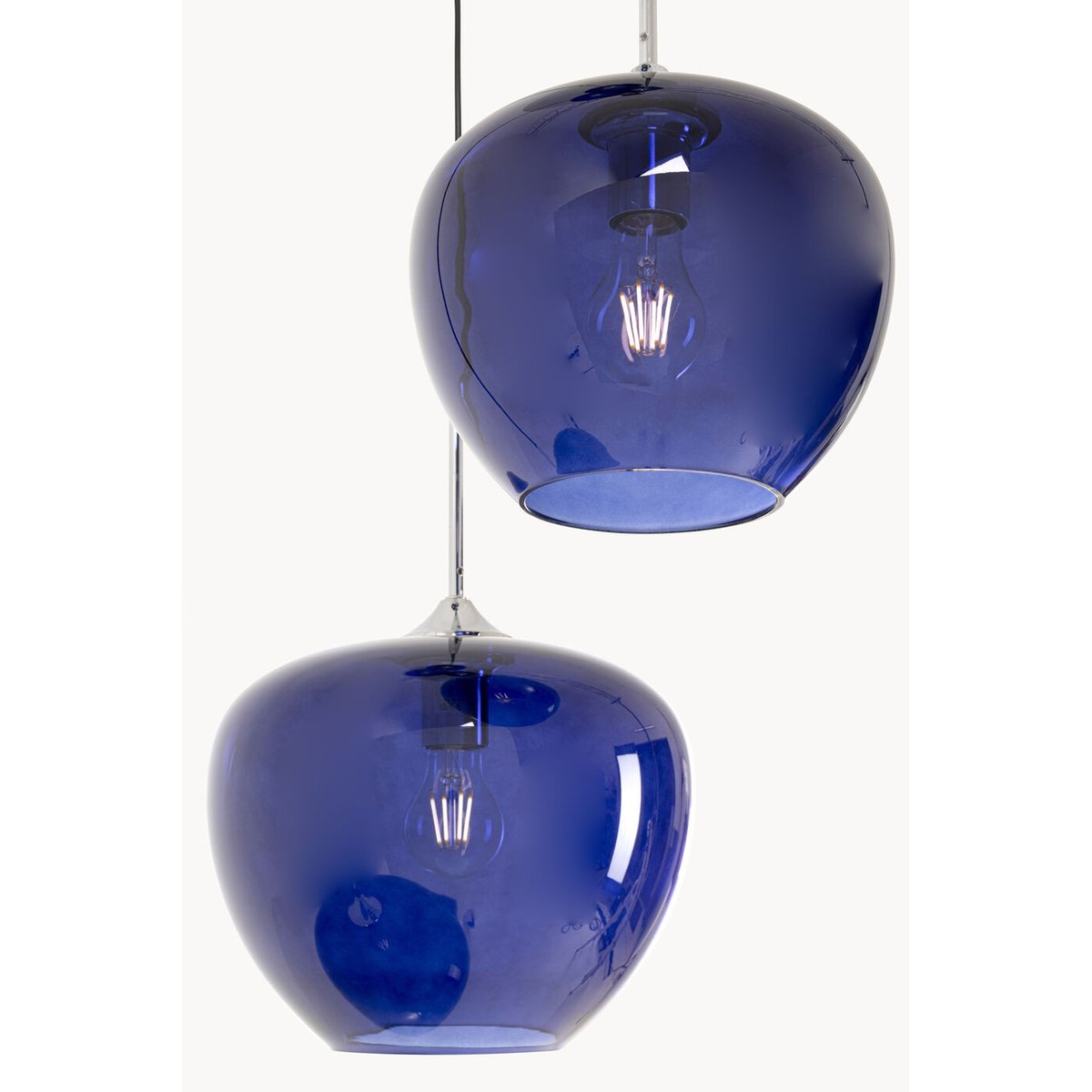 Suspension en verre et acier 3 abat-jours, SPHERE bleu, KARE DESIGN