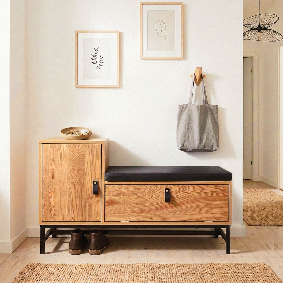 Banc d'entrée avec rangements chaussures  JILL bois clair, CALICOSY