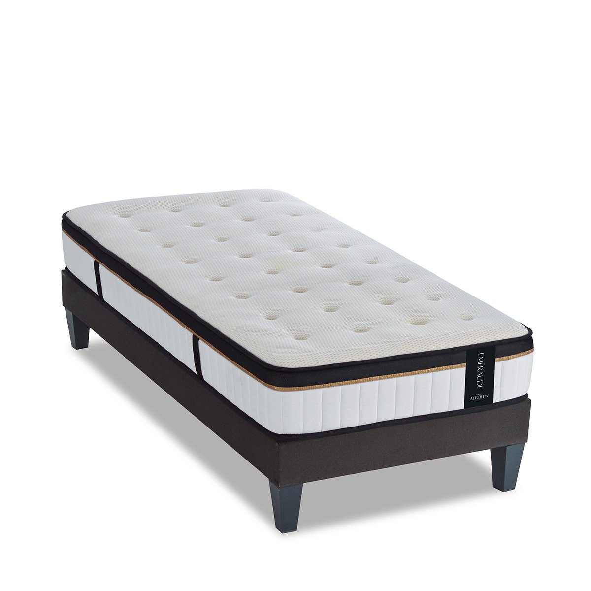 Ensemble Matelas EMERAUDE Mémoire et sommier tissu - 24 cm d'épaisseur - Accueil moelleux, soutien mi-ferme blanc, MAISON AUBERTIN