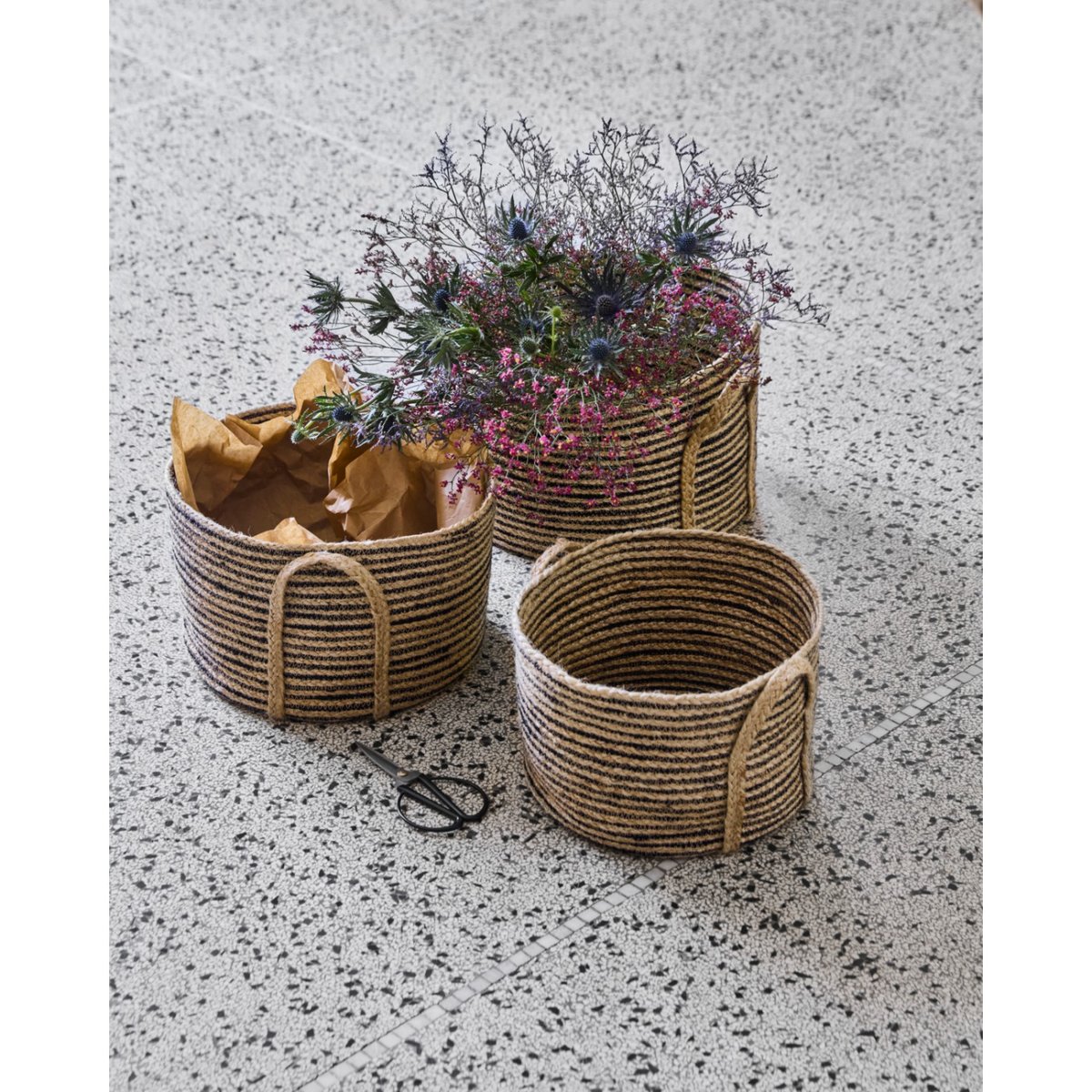 Lot de 3 paniers de rangement Dungi h 20 cm noir, nature, HOUSE DOCTOR