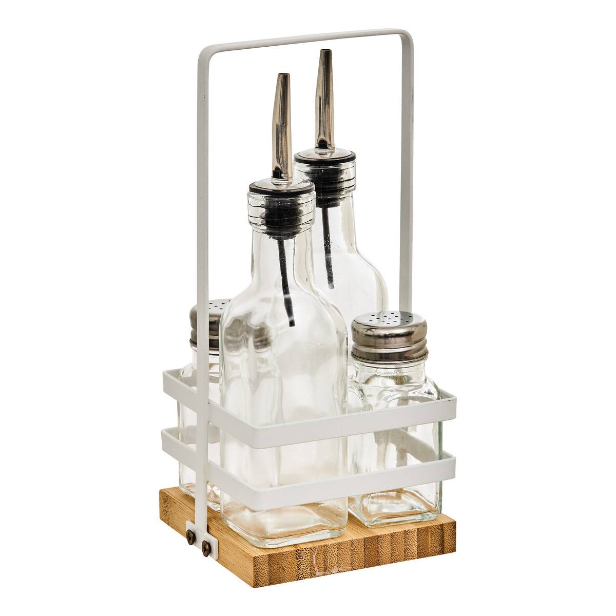 Set huile/vinaigre/sel/poivre avec support BALM transparent, 5FIVE SIMPLY SMART