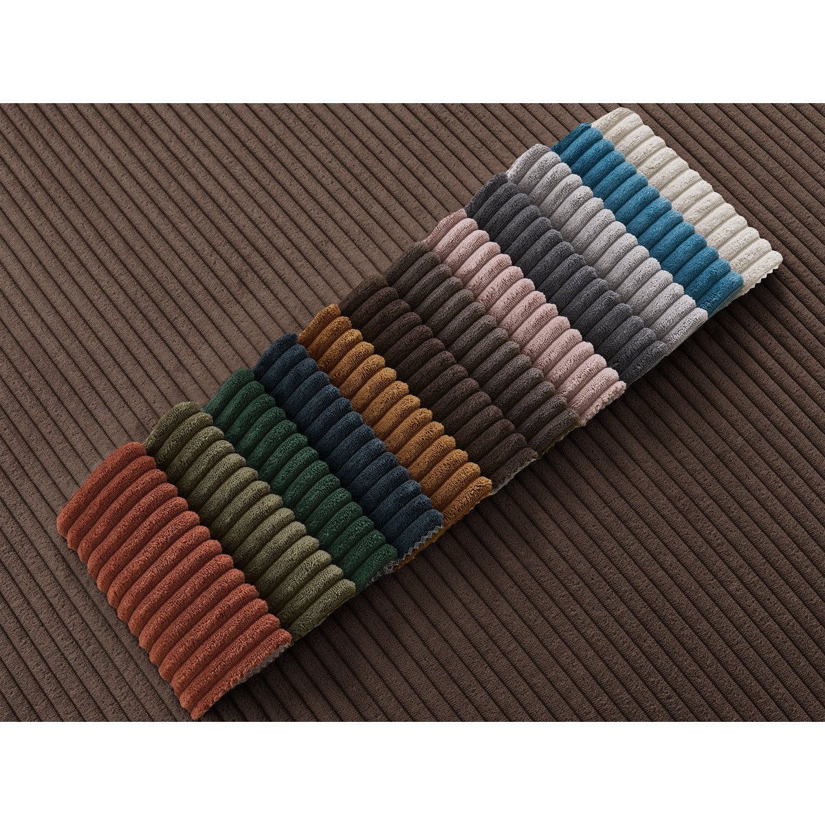 Canapé d'angle fixe 3 places en velours côtelé avec pouf, ENORE marron, BOBOCHIC