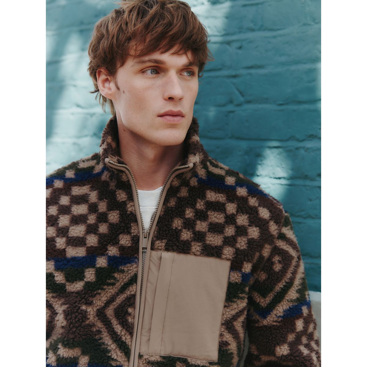 Polaire imprimée avec fermeture à zip marron/beige géométrique, NEXT