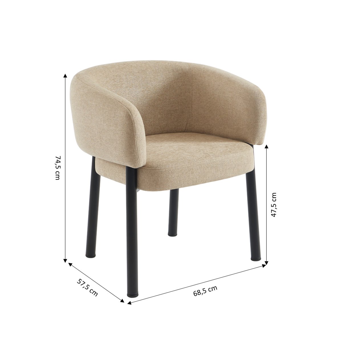 Lot de 6 fauteuils en tissu et acier ABELIA beige, SORELH
