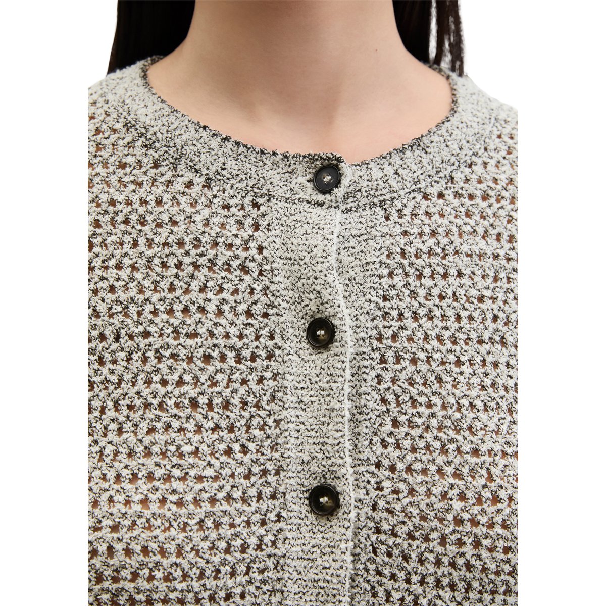 Cardigan regular en fil bicolore nature, MARC O'POLO