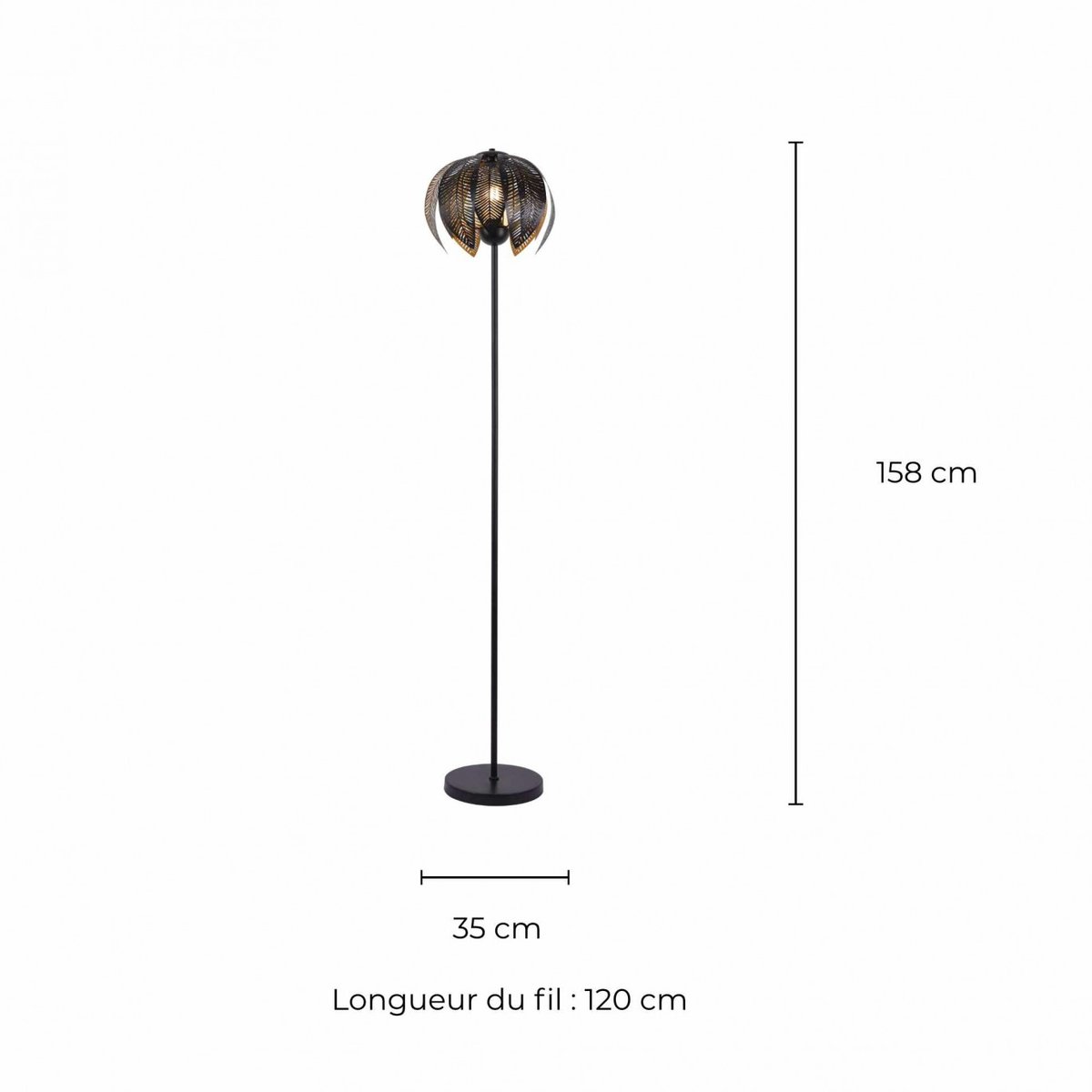 Lampadaire en métal perforé, VESCA noir et doré, C-CREATION
