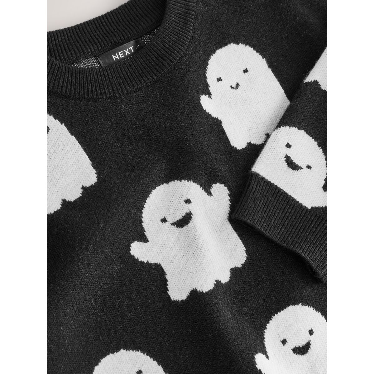 Pull ras du cou en maille halloween fantôme noir/blanc, NEXT