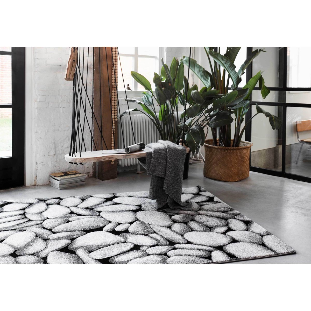 Tapis velours ras motif galets , STONY ISLAND gris, WECON HOME