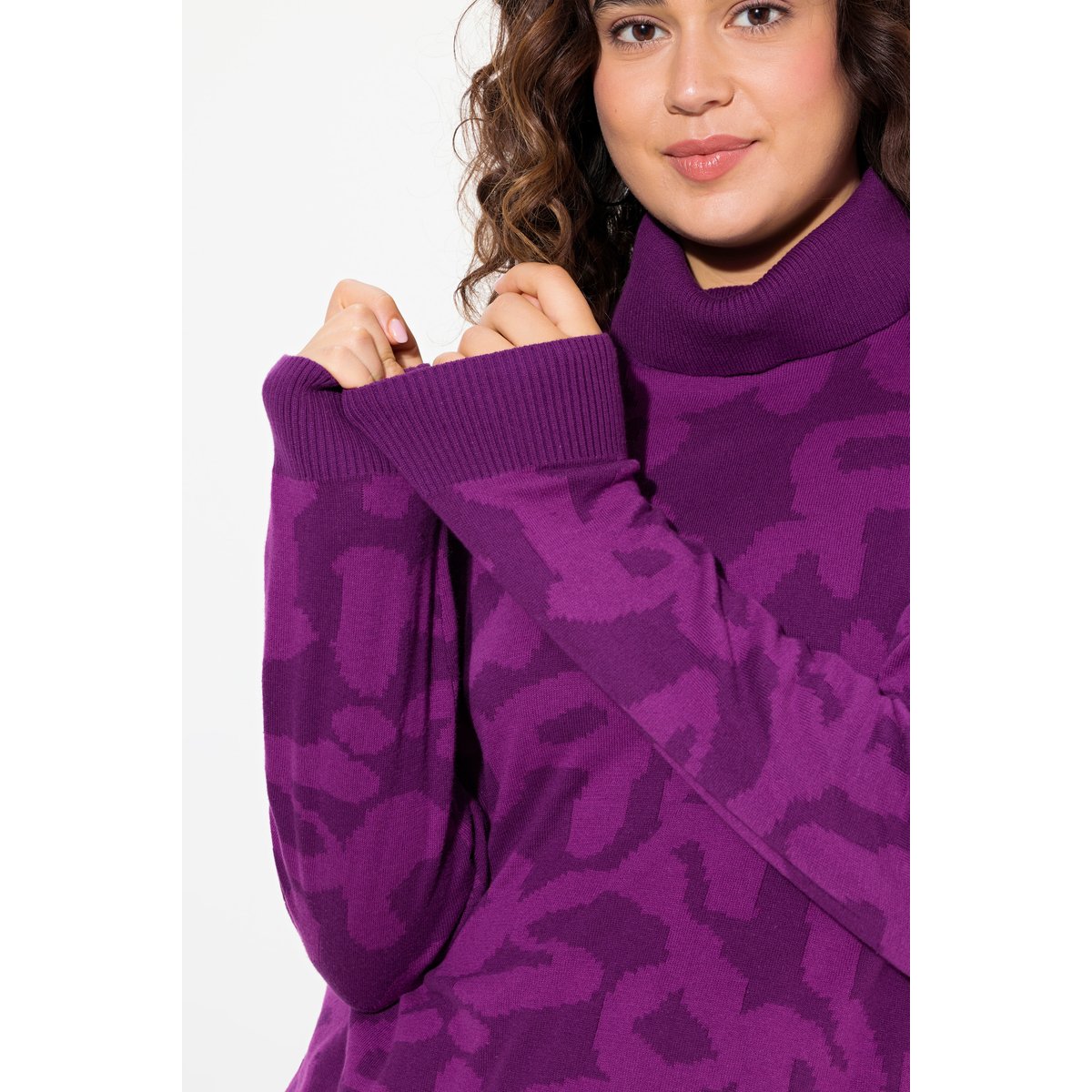 Pull à col roulé côtelé et manches longues violet, ULLA POPKEN