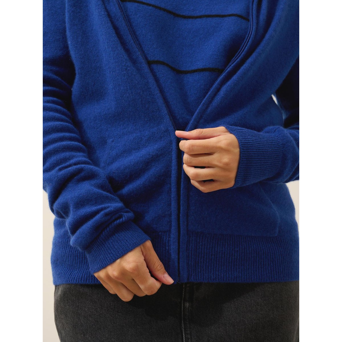 Gilet Zippé Capuche Outremer Debbie bleu foncé, JUST CASHMERE
