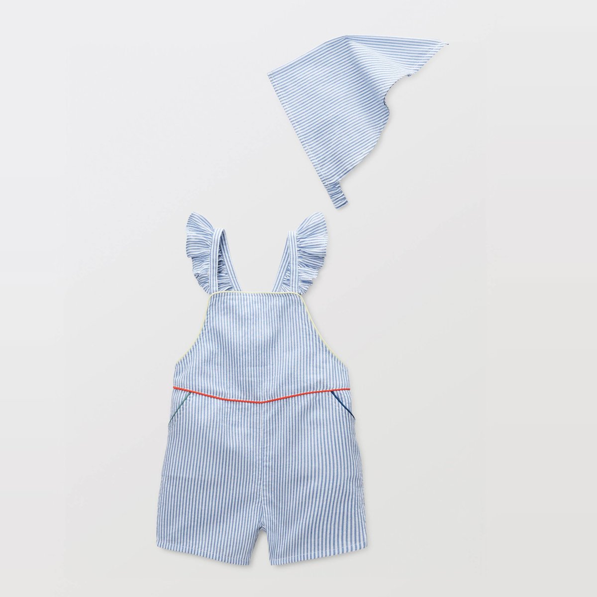Salopette courte avec fichu rayés en coton porcelaine, BOUT'CHOU