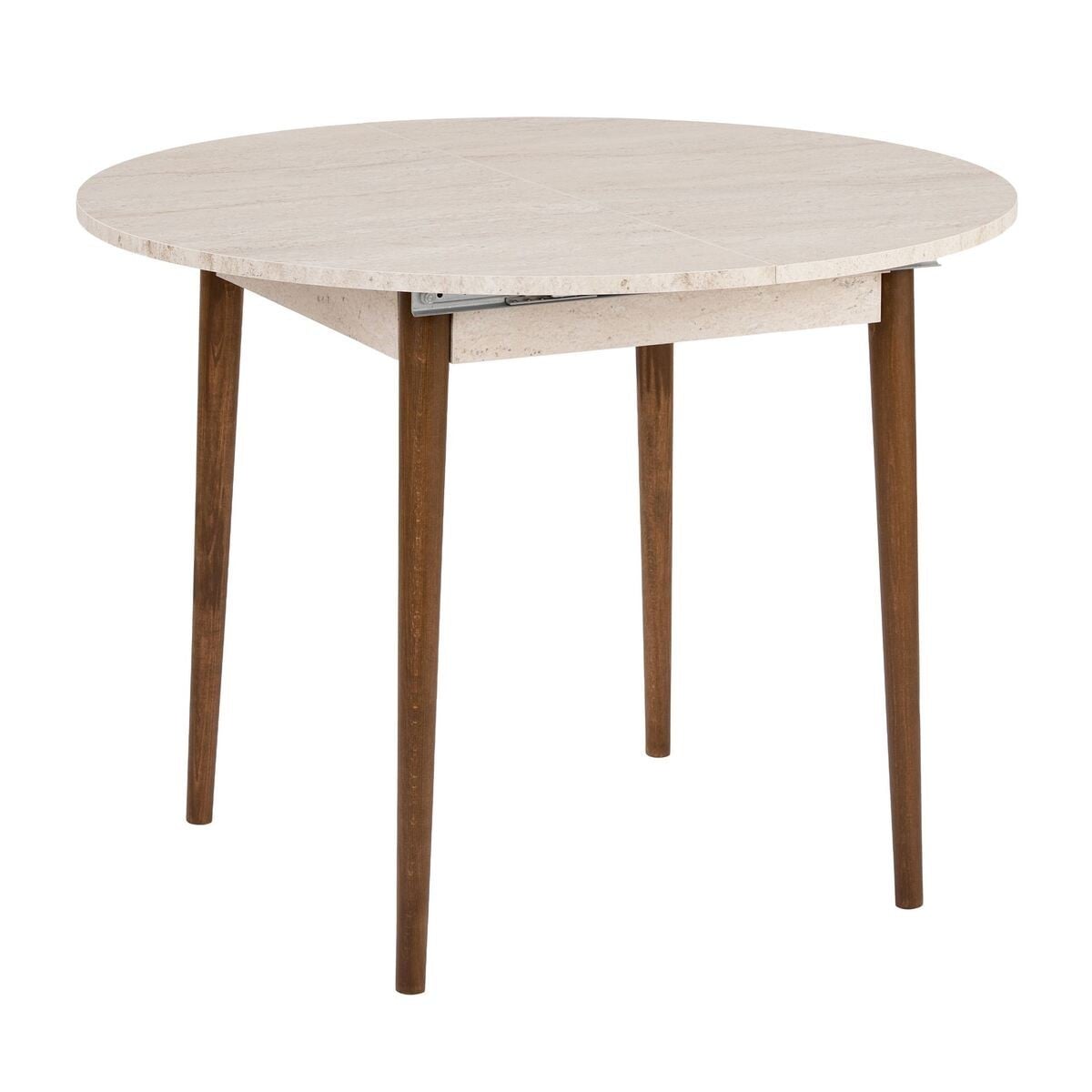 Table à manger ronde extensible KLARA travertin/ noyer, CALICOSY