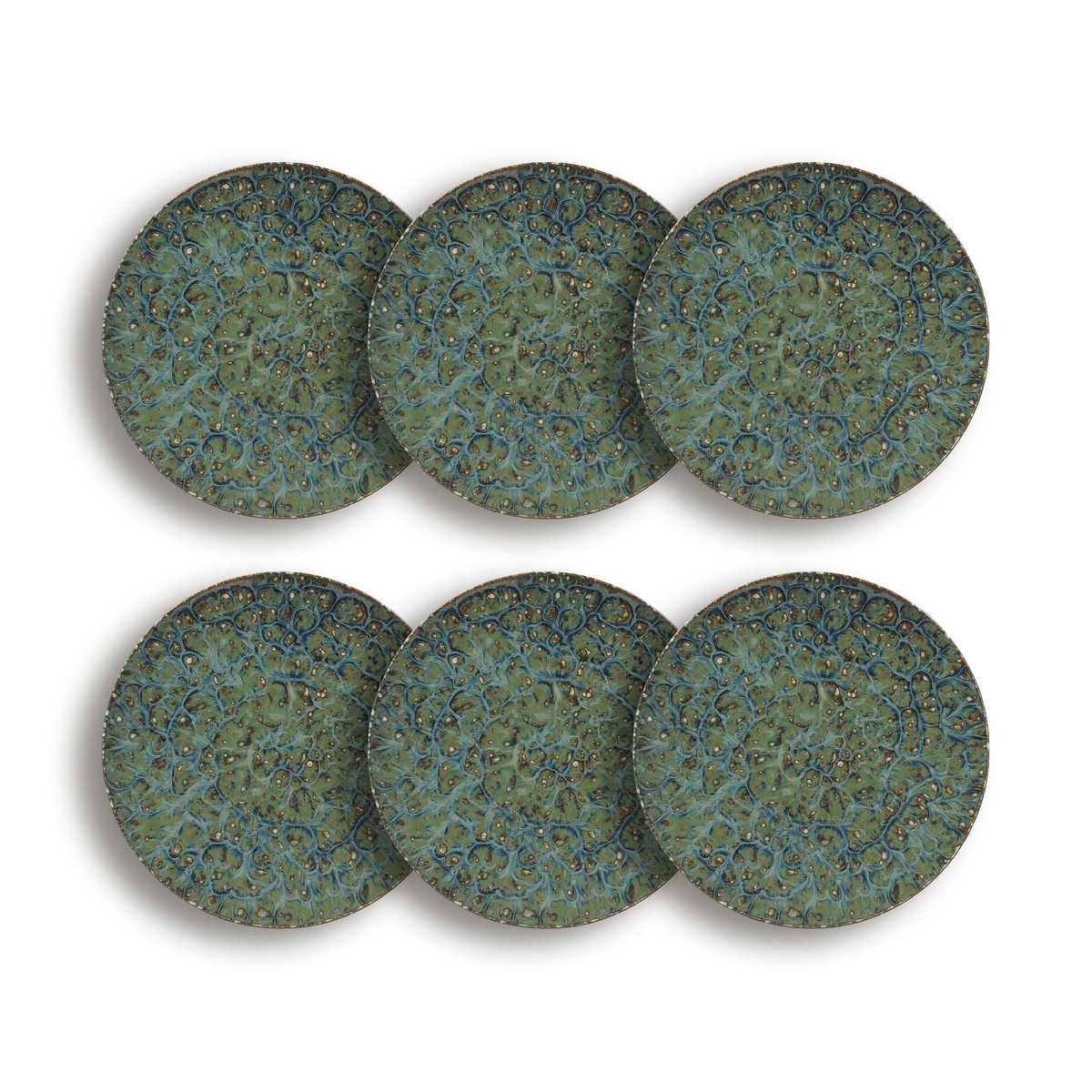 Lot de 6 assiettes à dessert en porcelaine, VENUS bleu-vert, OGO LIVING
