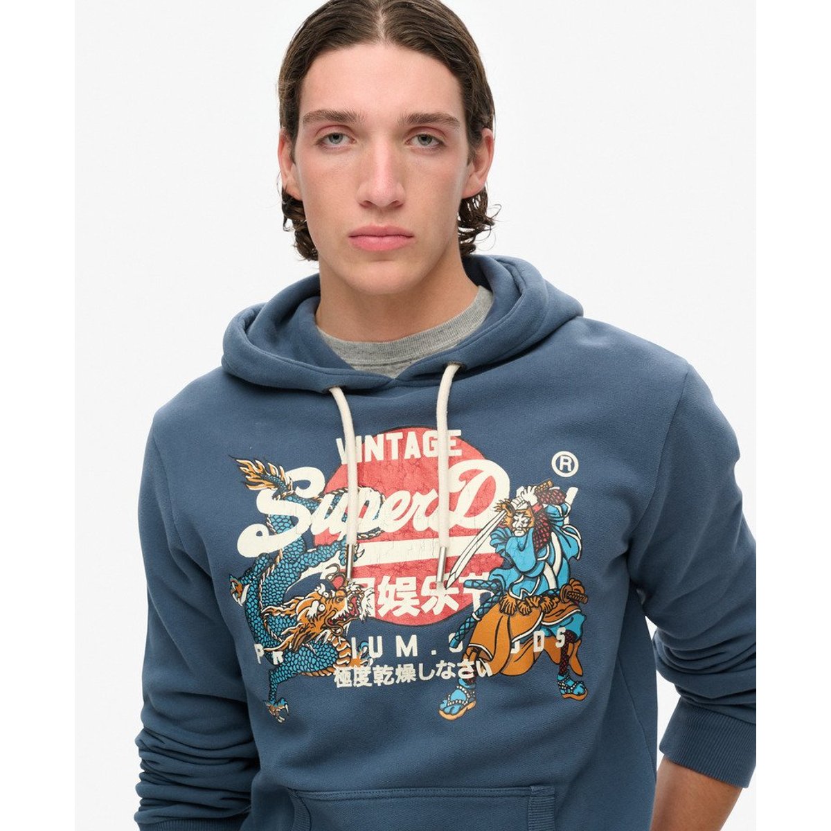 Sweat à capuche Vintage Logo Tokyo bleu encre, SUPERDRY