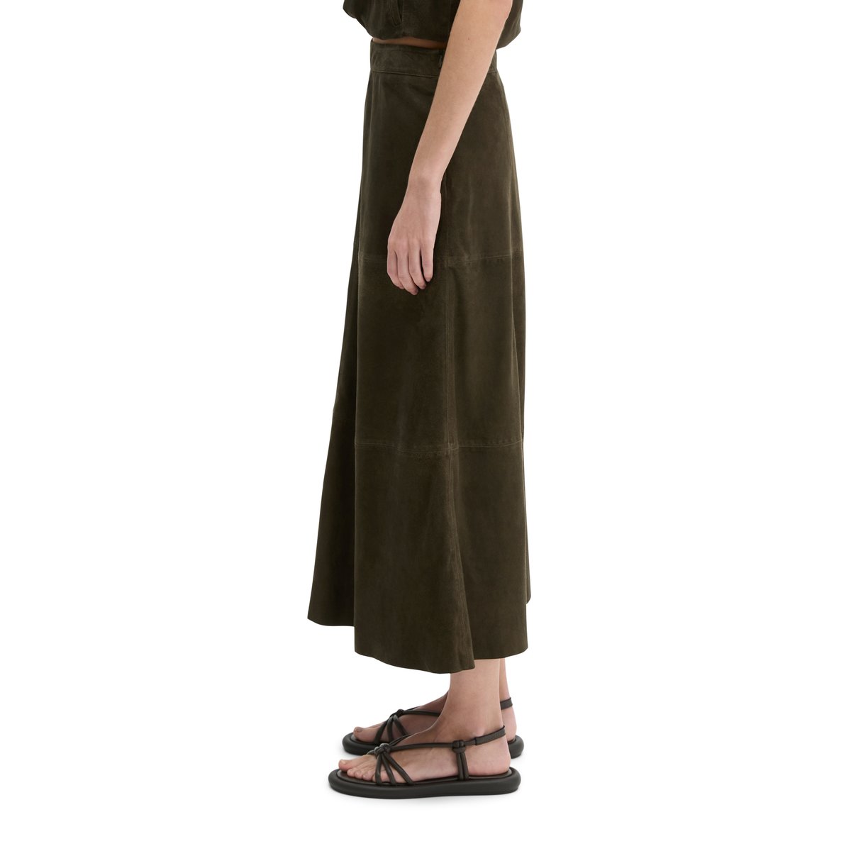 Jupe en cuir A-Shape en cuir de chèvre velours doux marron foncé, MARC O'POLO