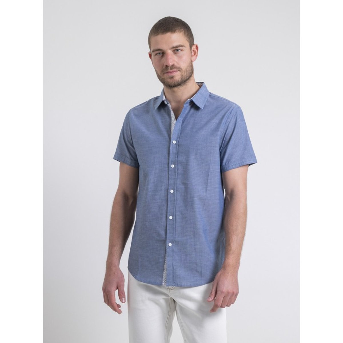 Chemise Manches Courtes Pur Coton Motifs Dakary bleu marine, RITCHIE