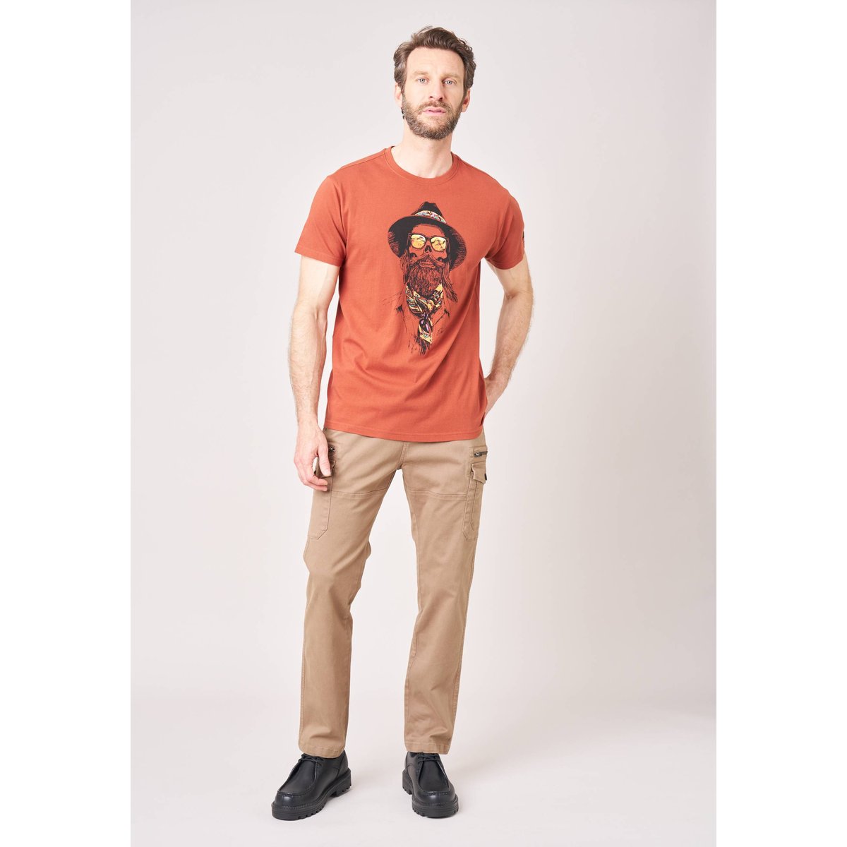 T-shirt homme imprimé crâne cowboy CONQUEST cognac, DEELUXE