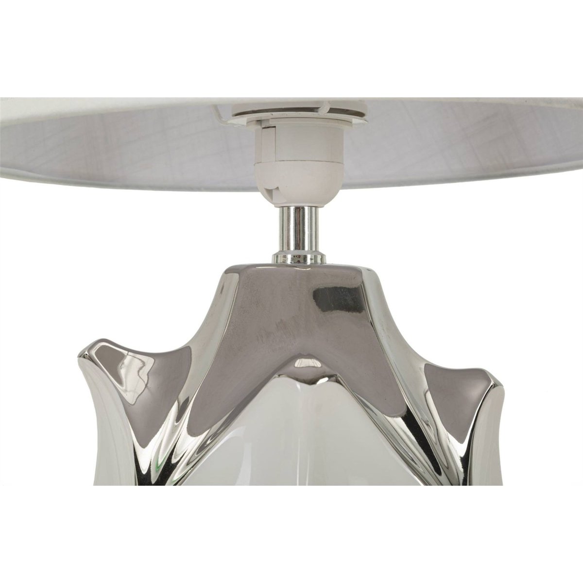 Lampe à poser céramique abat-jour tissu MODERN blanc et argenté, RECOLLECTION
