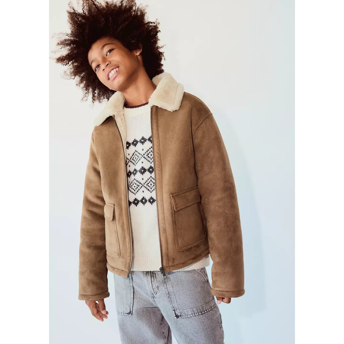 Veste double face intérieur moutonné tabac, MANGO KIDS