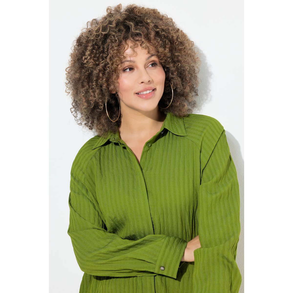 Blouse à rayures, avec ligne A vert sapin, ULLA POPKEN