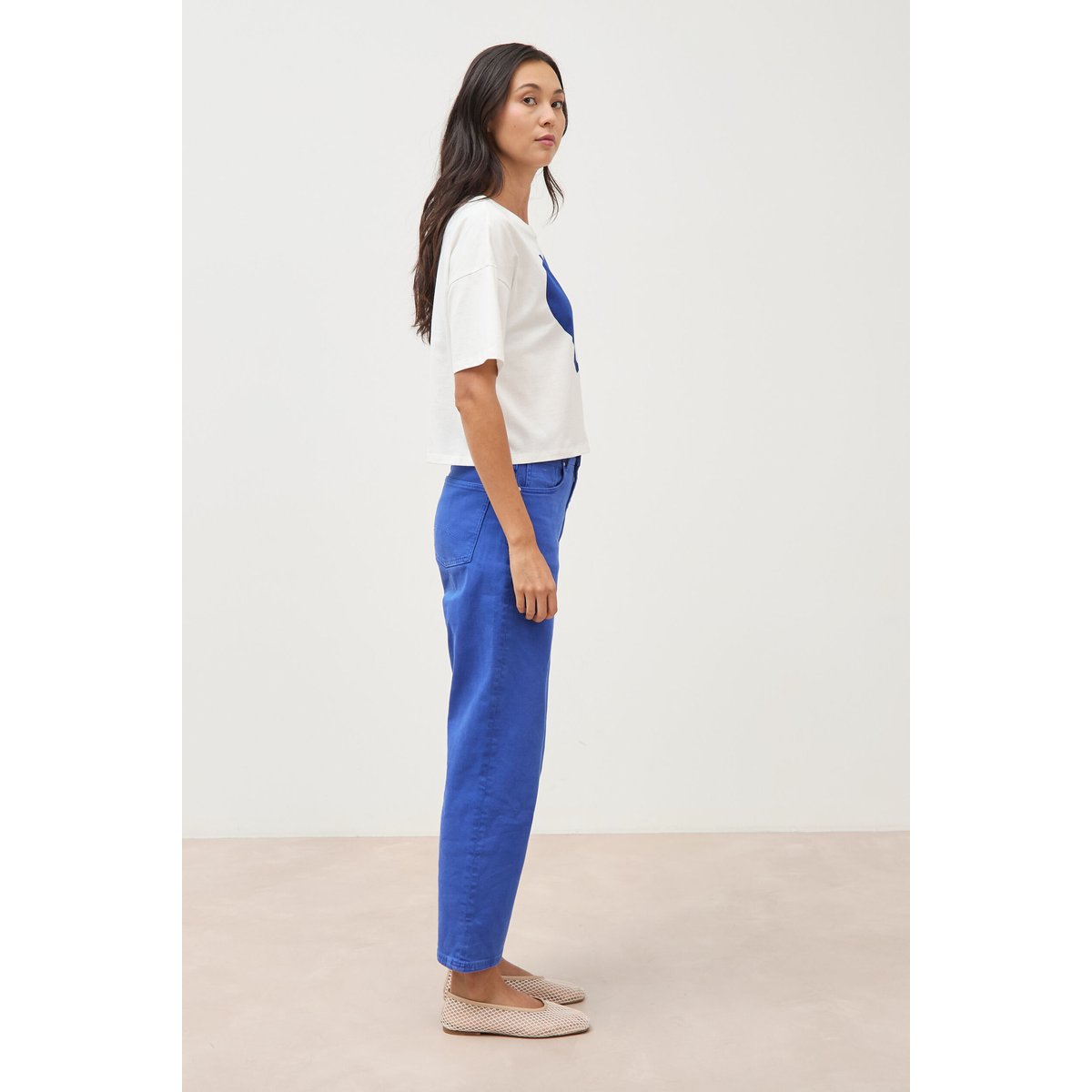 Pantalon straight taille haute bleu electrique, BONOBO