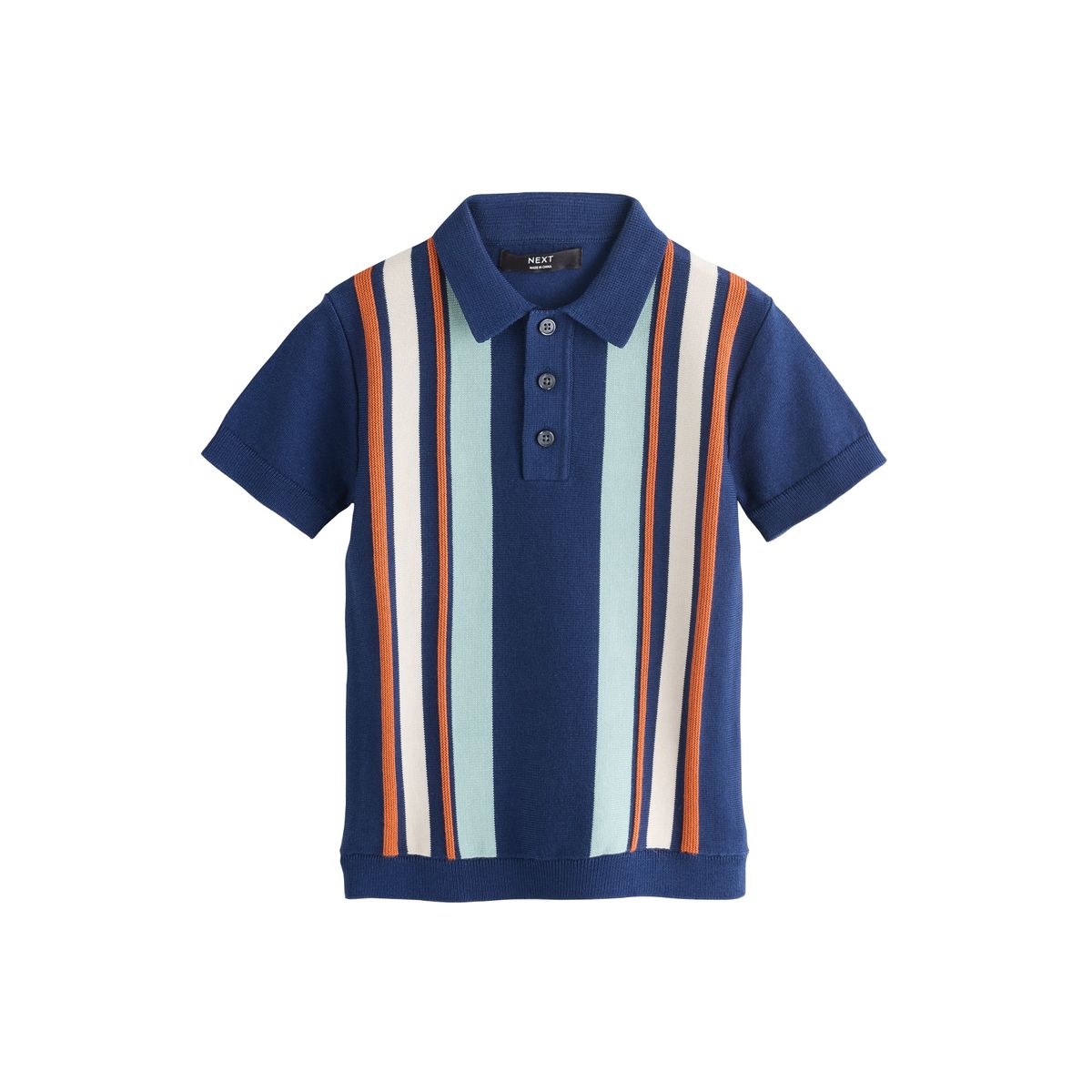 Polo en maille à col boutonné bleu marine, NEXT