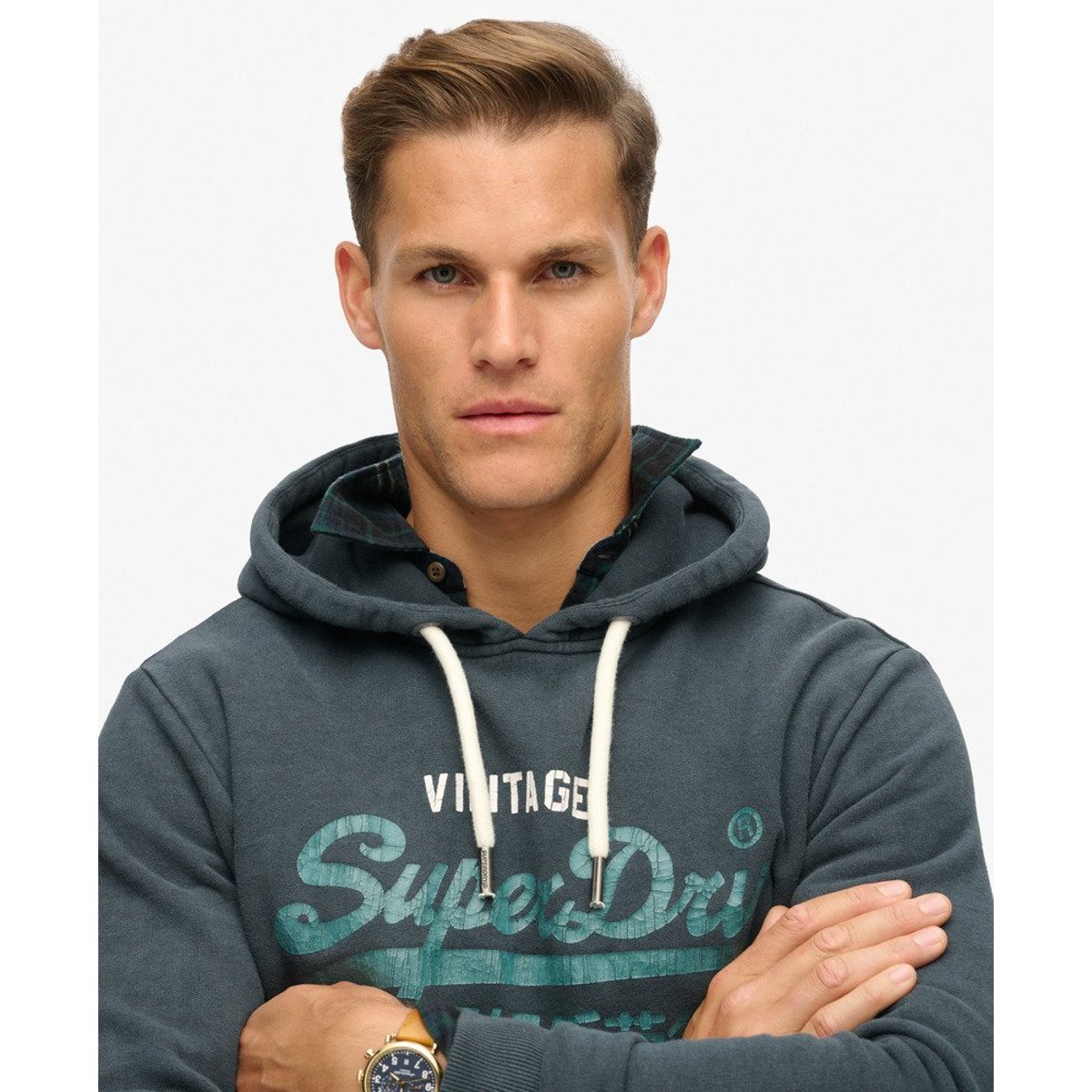Sweat à capuche Duo Vintage Logo noir de jais, SUPERDRY