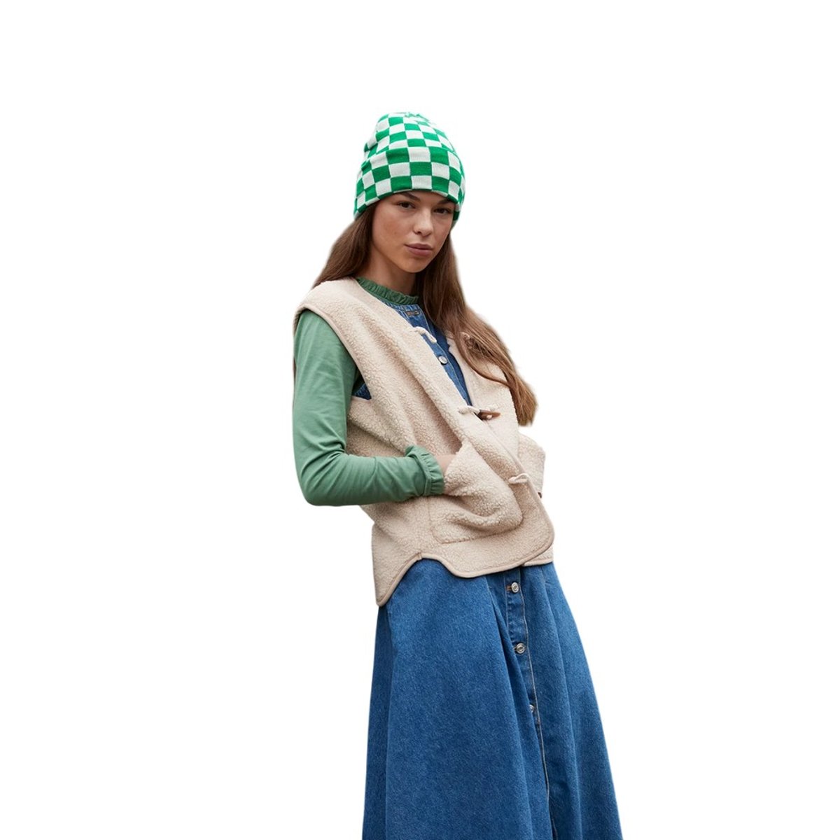 Bonnet motif/style damier vert kelly / blanc cassé, BEECHFIELD