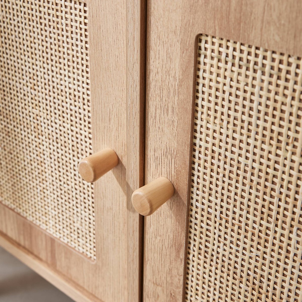 Commode enfant décor bois et cannage 4 portes BOHÈME naturel, SWEEEK