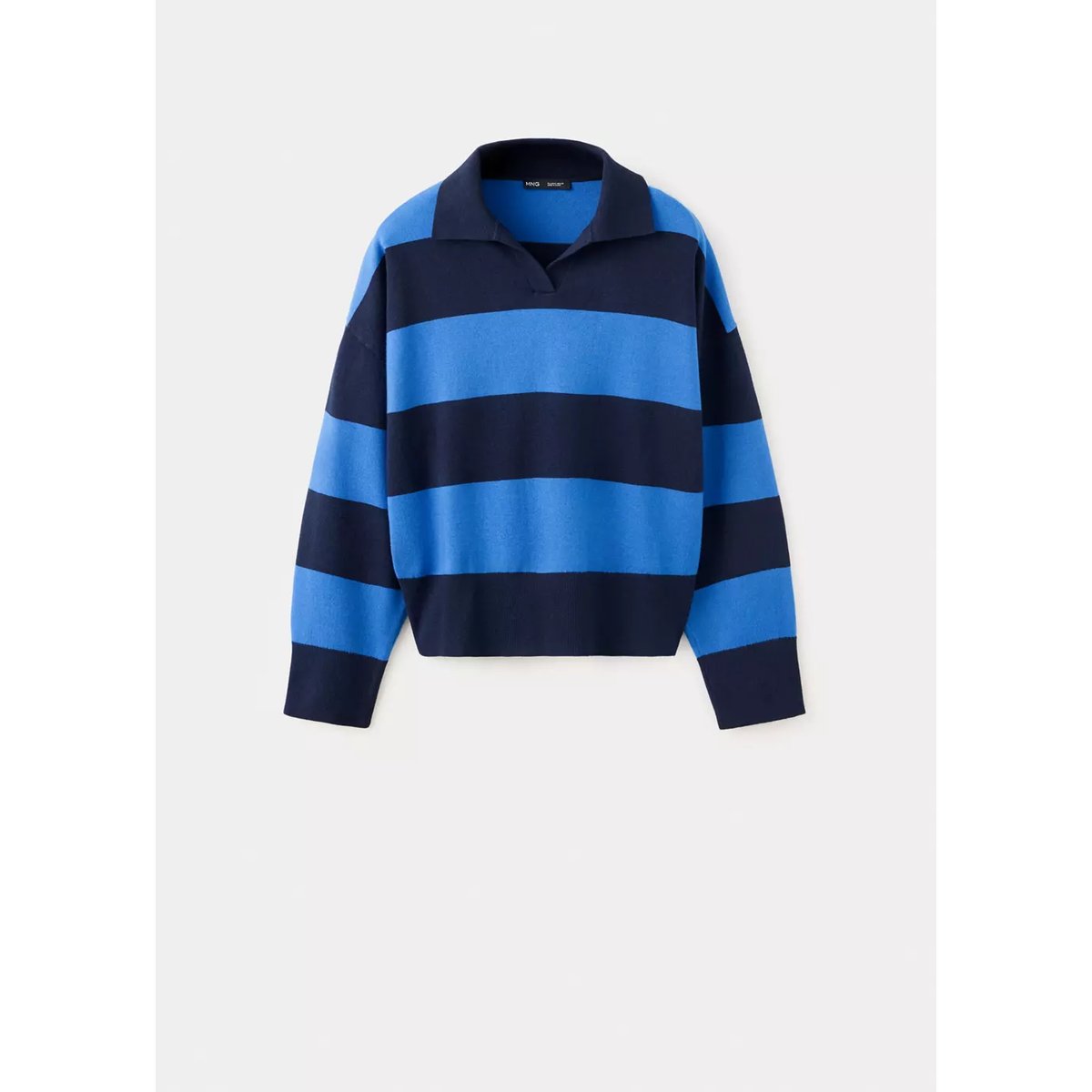 Pull-over rayures col polo bleu marine, MANGO