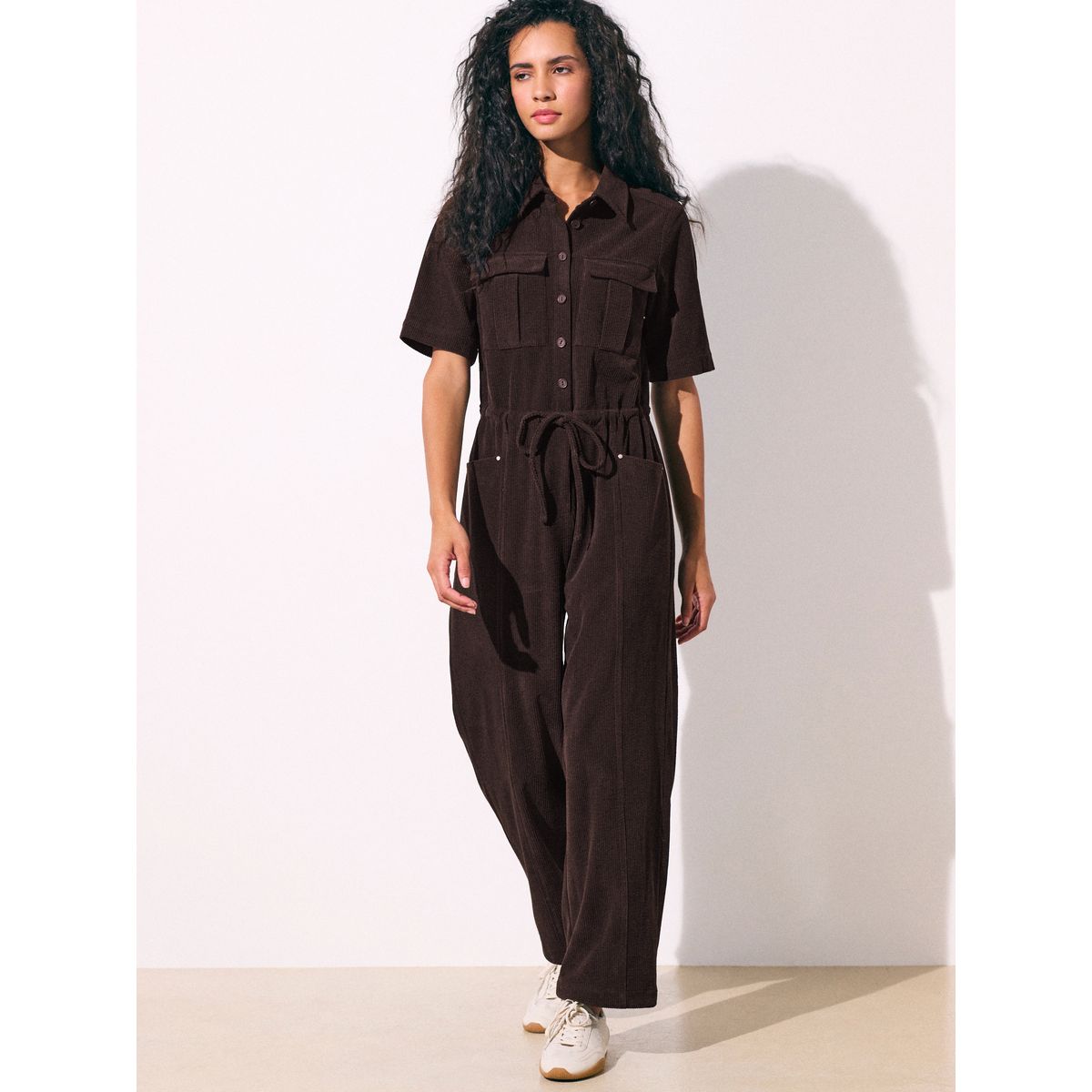 Combi-pantalon militaire en velours côtelé marron, NEXT