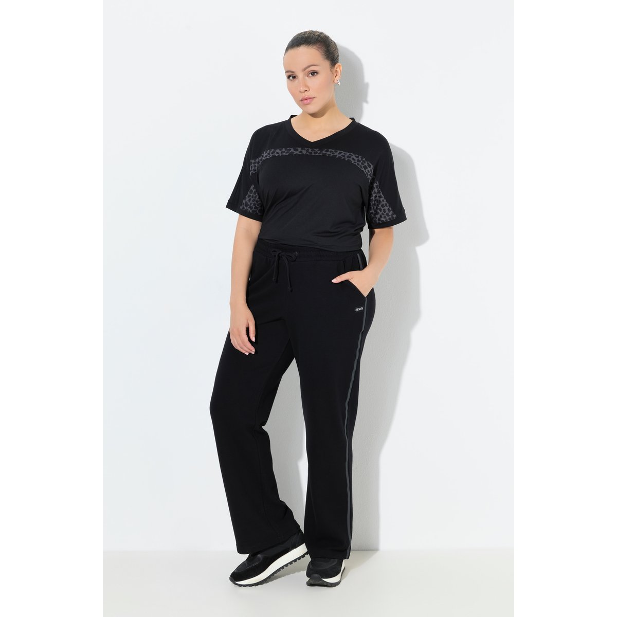 Pantalon de jogging large à taille élastique noir, ULLA POPKEN
