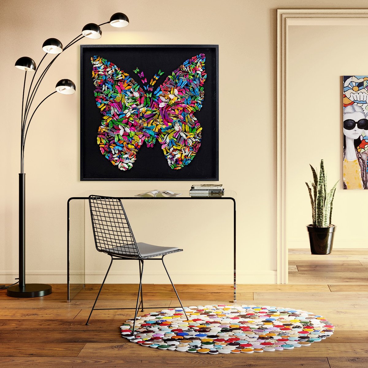 Tapis rond patchwork en cuir, CIRCLE multicolore, KARE DESIGN