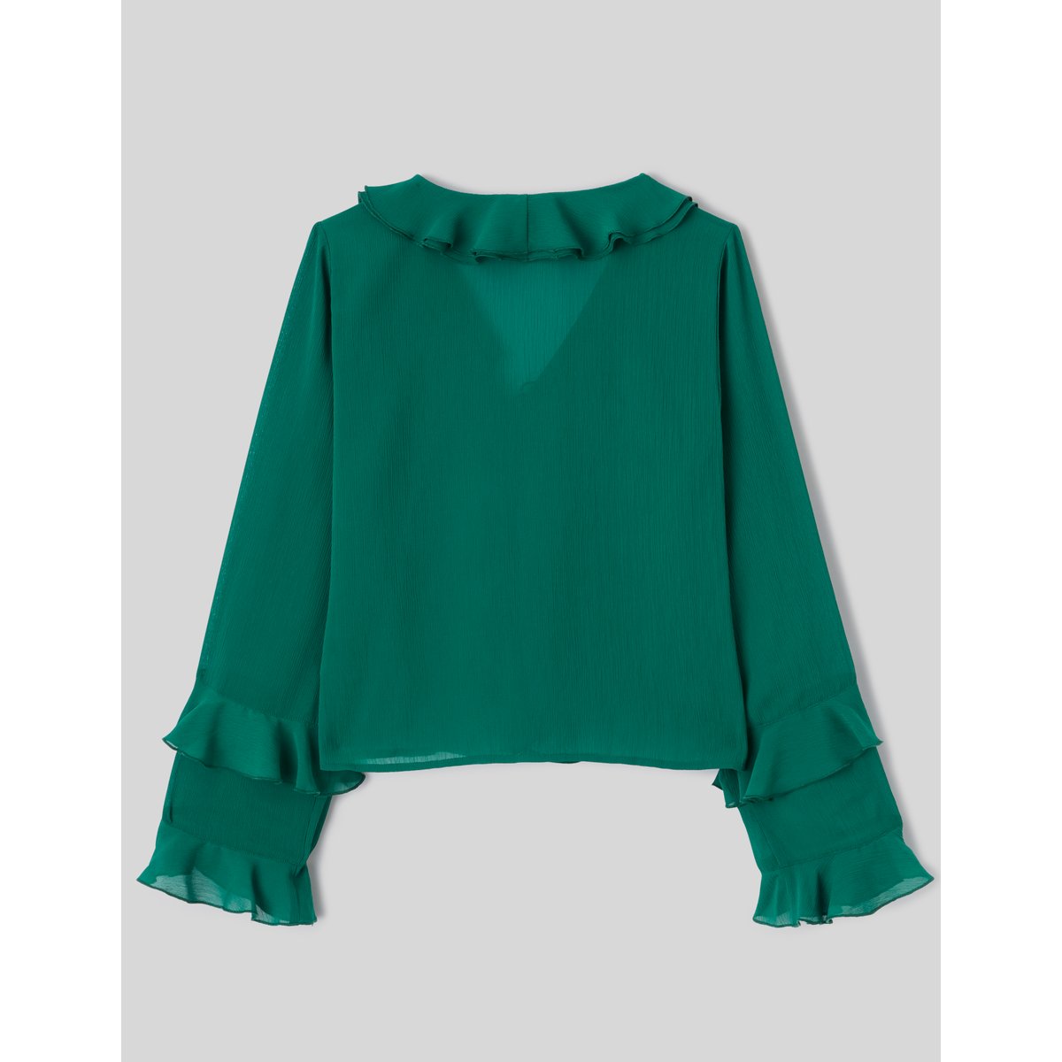 Blouse volantée manches longues vert, BZB