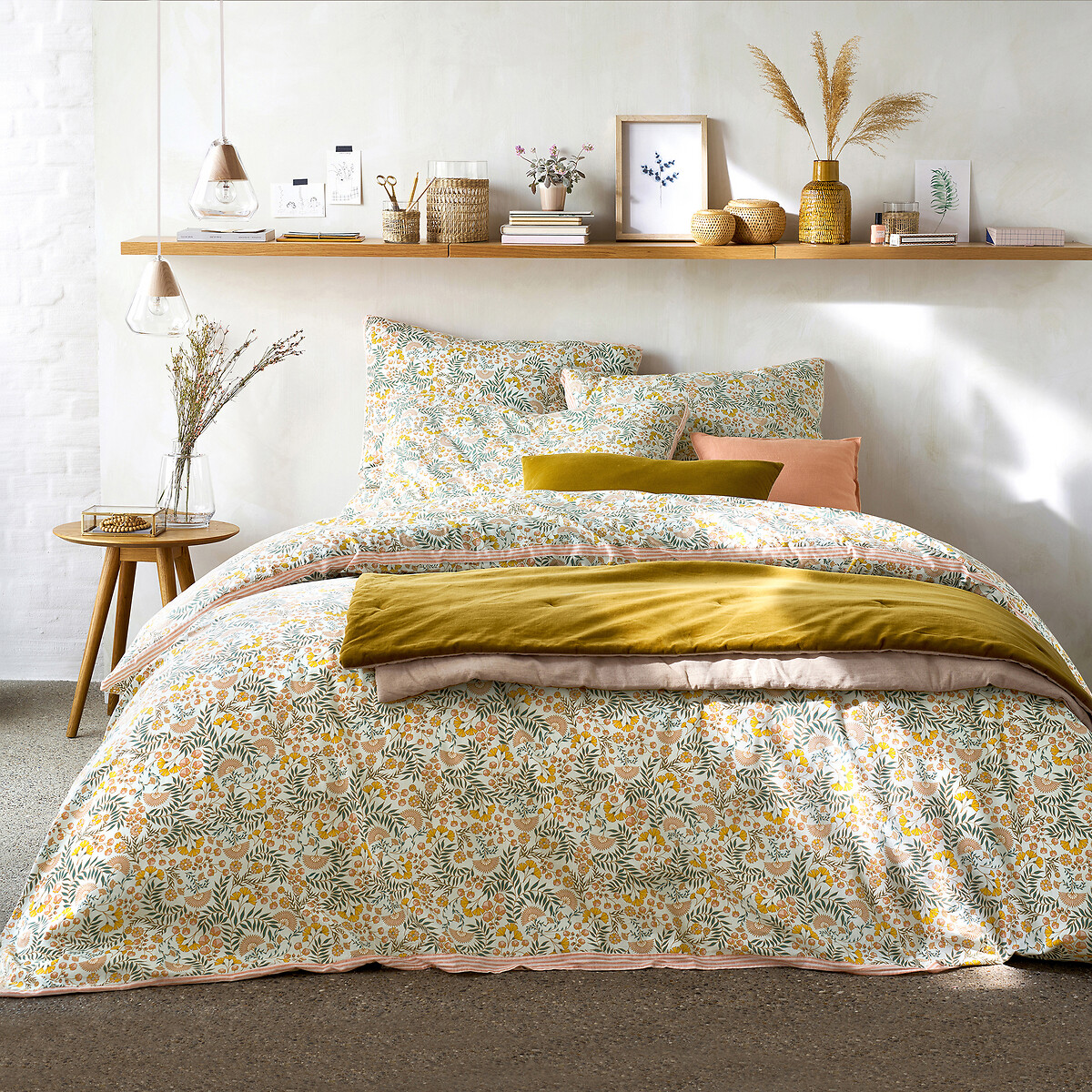 Housse de couette coton lavé, Majari imprimé fleurs, LA REDOUTE INTERIEURS